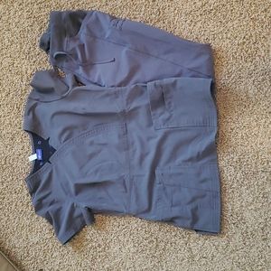 Cherokee infinity gray small tall scrub bottoms with small gray sapphire top.